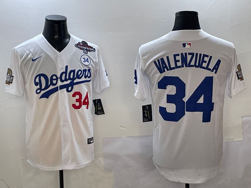 Men Los Angeles Dodgers #34 Valenzuela White Blue Fashion Game 2025 Nike MLB Jersey style 3262->los angeles dodgers->MLB Jersey